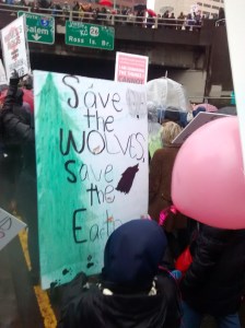 Save the Wolves, Save the Earth sign from Women's March on Portland
